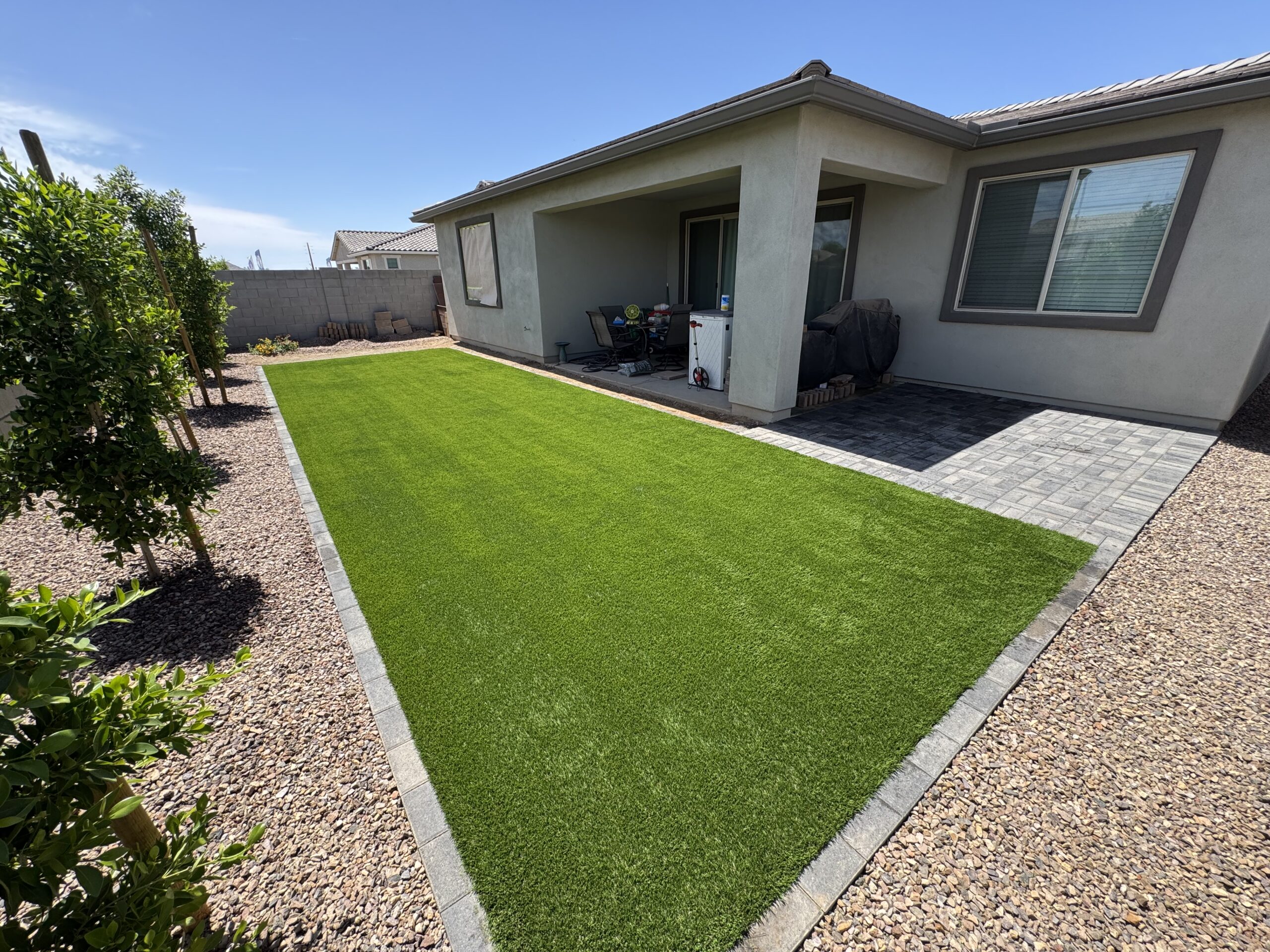 backyard installation turf pavers gilbert